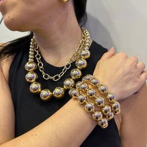 CCB Link Necklace & Metal Ball Bracelet Set